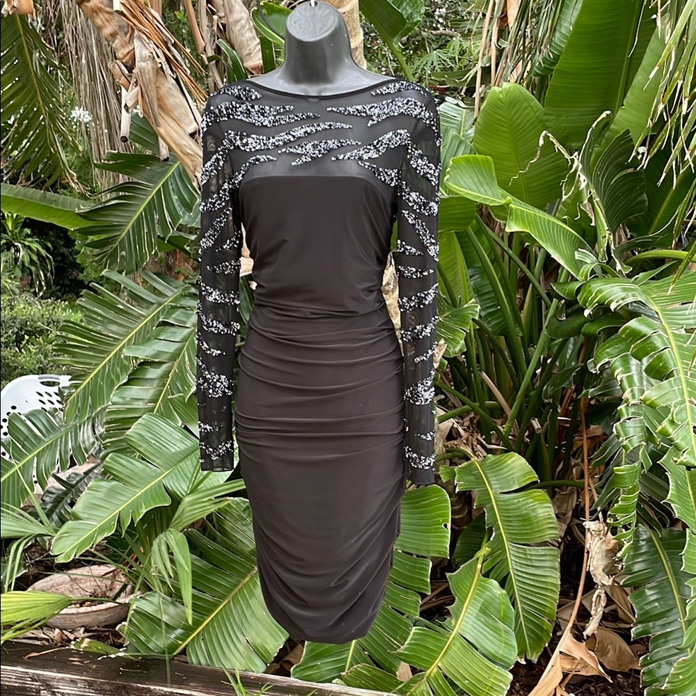 Jovani sequin zebra print, sheer mesh Rouched dress